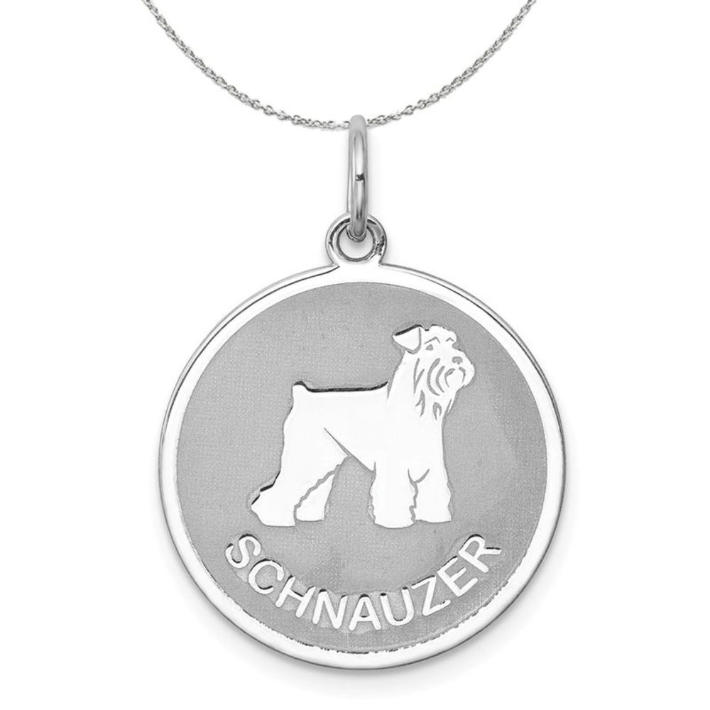 Sterling Silver Laser Etched Schnauzer Dog 19mm Necklace - 18 Inch